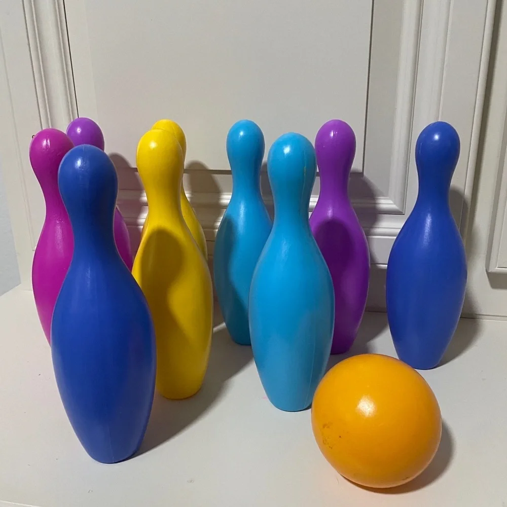 Kids Plastic Bowling Set with Yellow Ball - Multicolor Pins
